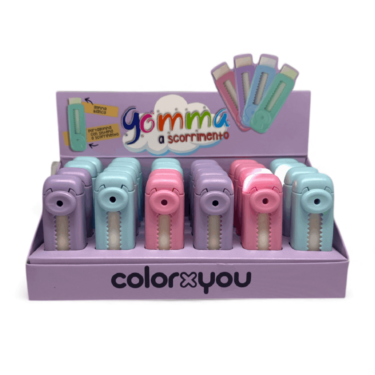 Gomma a Scorrimento Coloryou - Meccanismo Protettivo e Colori Vivaci.