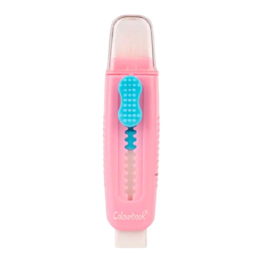 Gomma Colourbook Sweepy con spazzolino integrato per cancellare pulito.