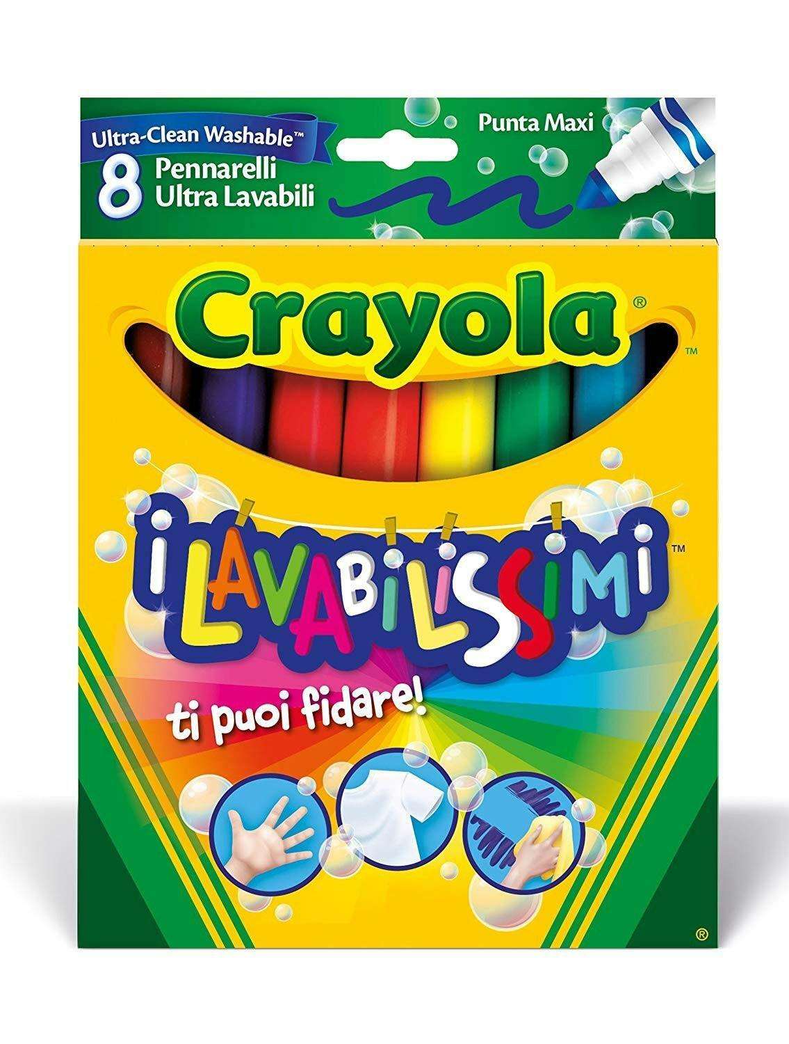 Crayola I Lavabilissimi - Set di 8 Pennarelli Ultra Lavabili - Colori Brillanti e Vivaci - Quiscuola