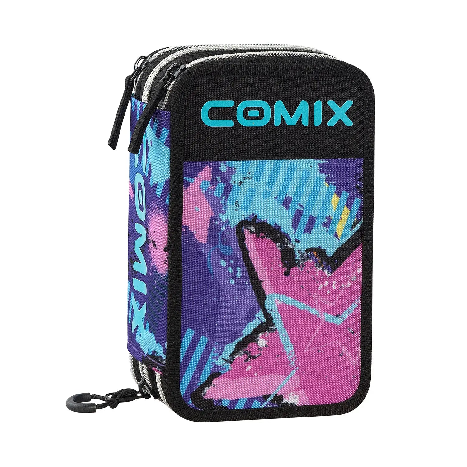 Astuccio scuola Comix 3 zip Talent viola completo.