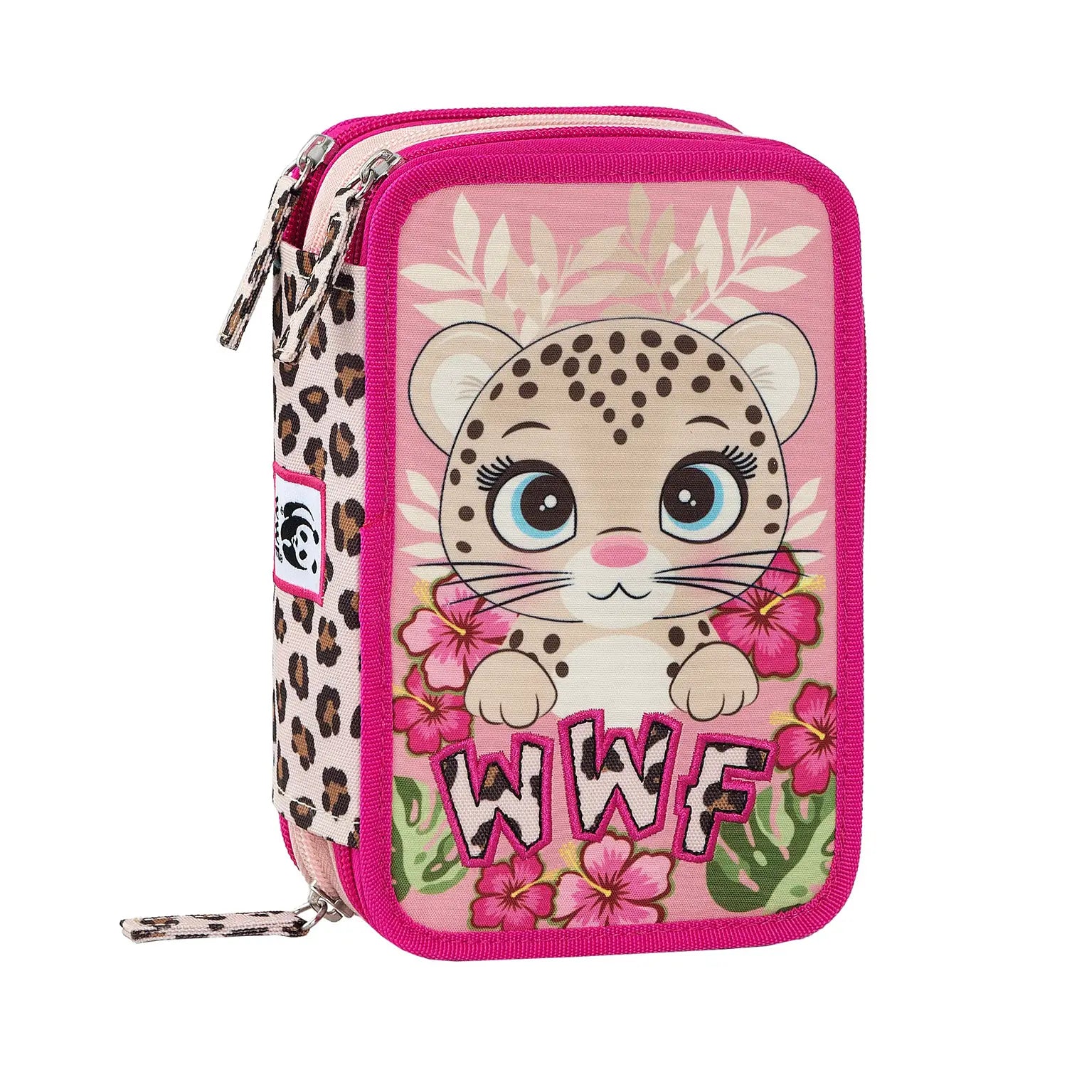 Astuccio scuola WWF 3 zip completo leopardo Panini.