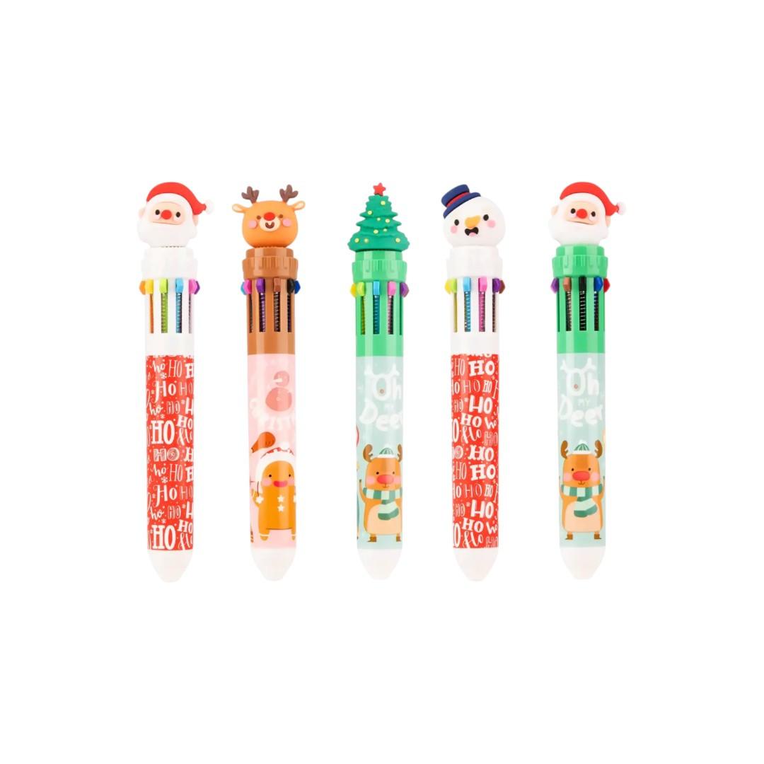 Penna a Sfera Natalizia 10 Colori – Colourbook con Topper Festivo.