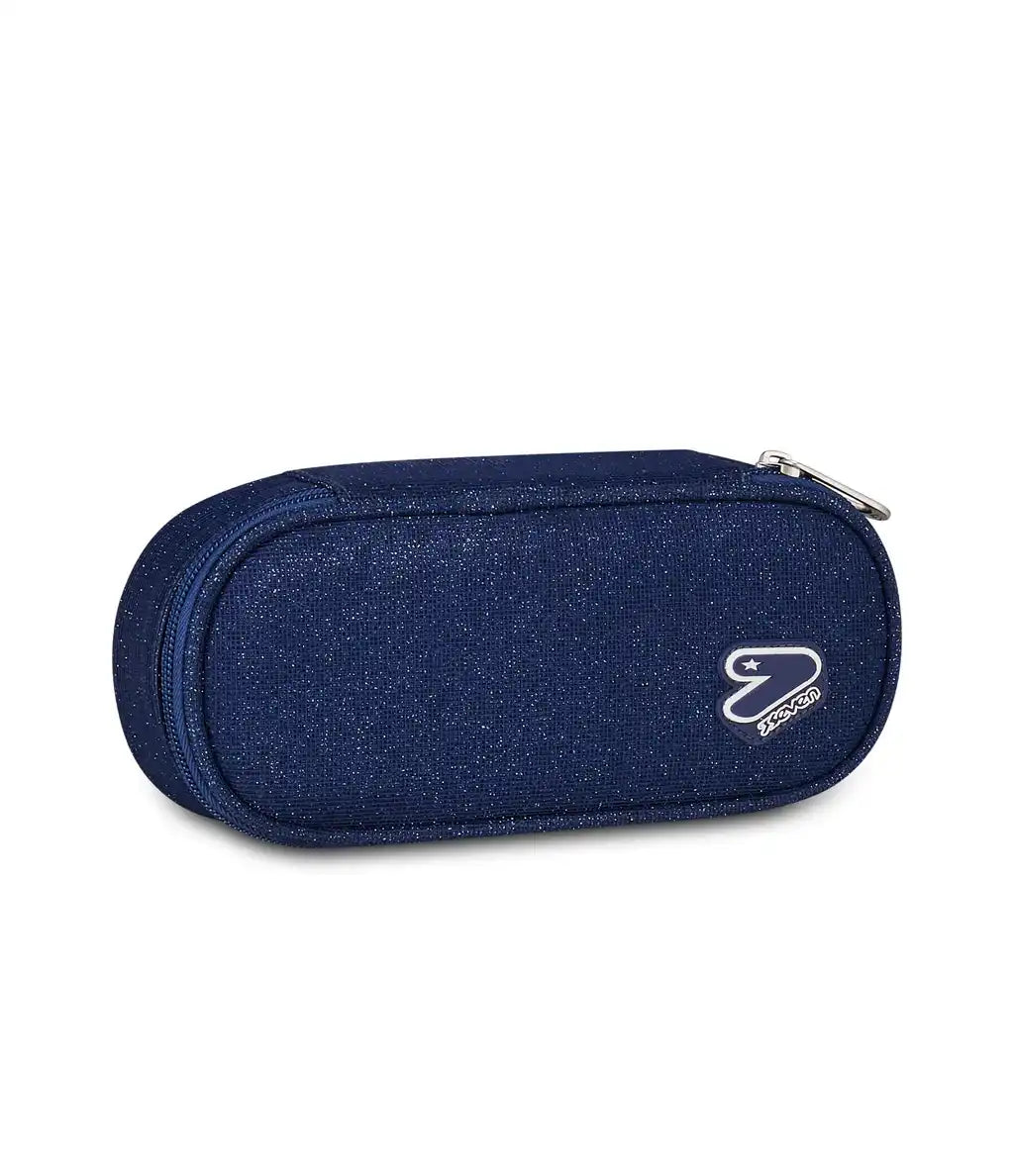 Portapenne Seven Round Plus Shiny Tech in poliestere riciclato con elastici porta penne