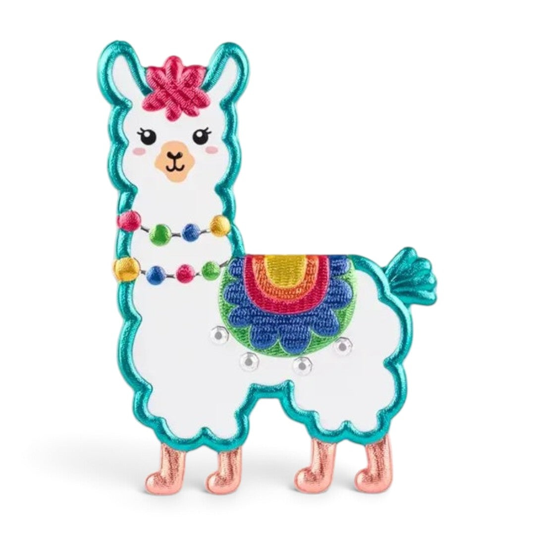 Quiscuola.it – Zaini, Astucci e Diari Scuola 3D llama sticker with colorful embroidery and metallic accents