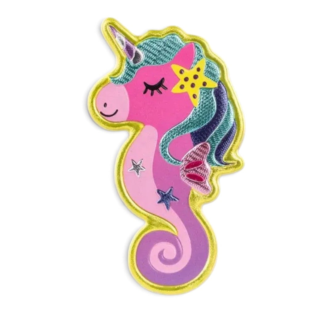Quiscuola.it – Zaini, Astucci e Diari Scuola 3D sea unicorn sticker with pink and purple body and glitter details