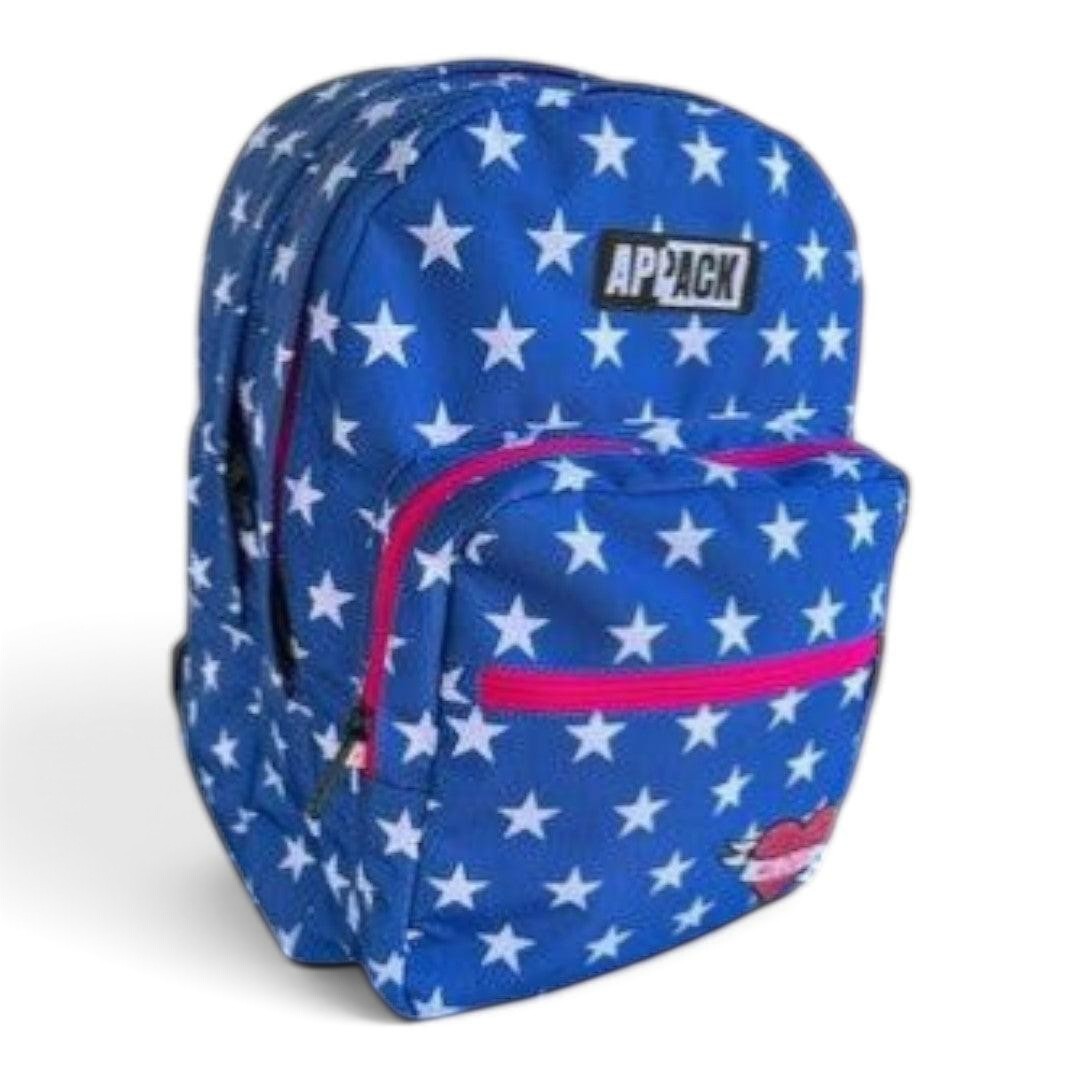 Quiscuola.it – Zaini, Astucci e Diari Scuola Appack blue school backpack with white stars and pink zipper details