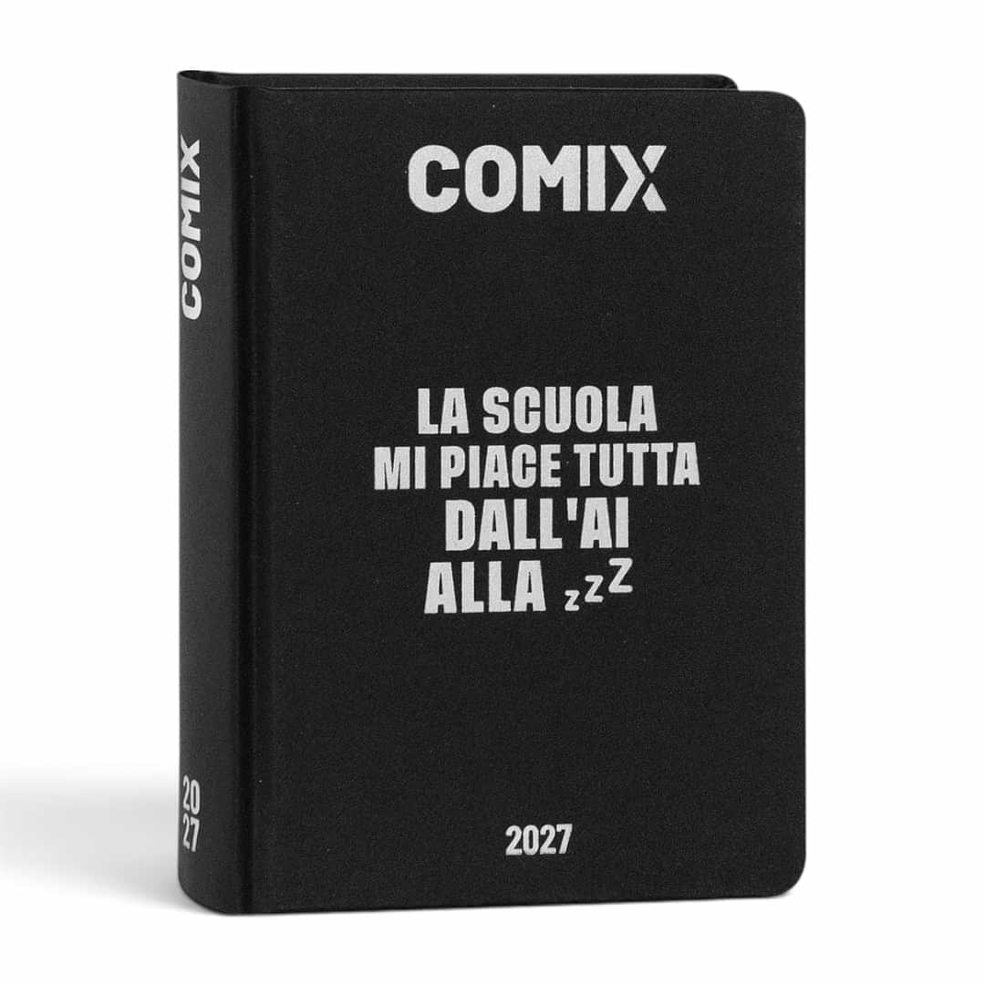 Quiscuola.it – Zaini, Astucci e Diari Scuola black Comix 2026-27 mini daily student planner with white text