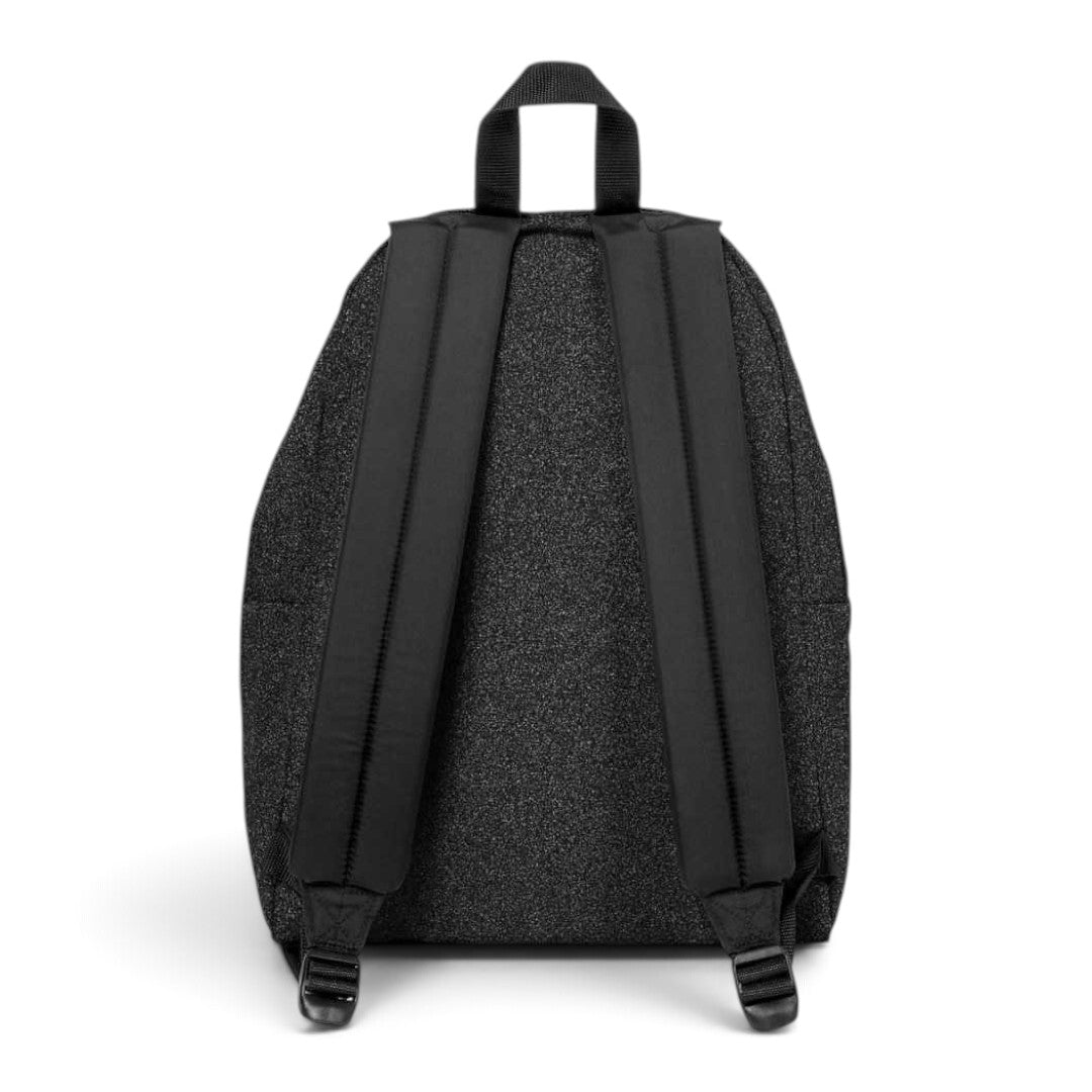 Back view of the black glitter Eastpak Padded Pak'r Spark backpack sold by Quiscuola.it – Zaini, Astucci e Diari Scuola