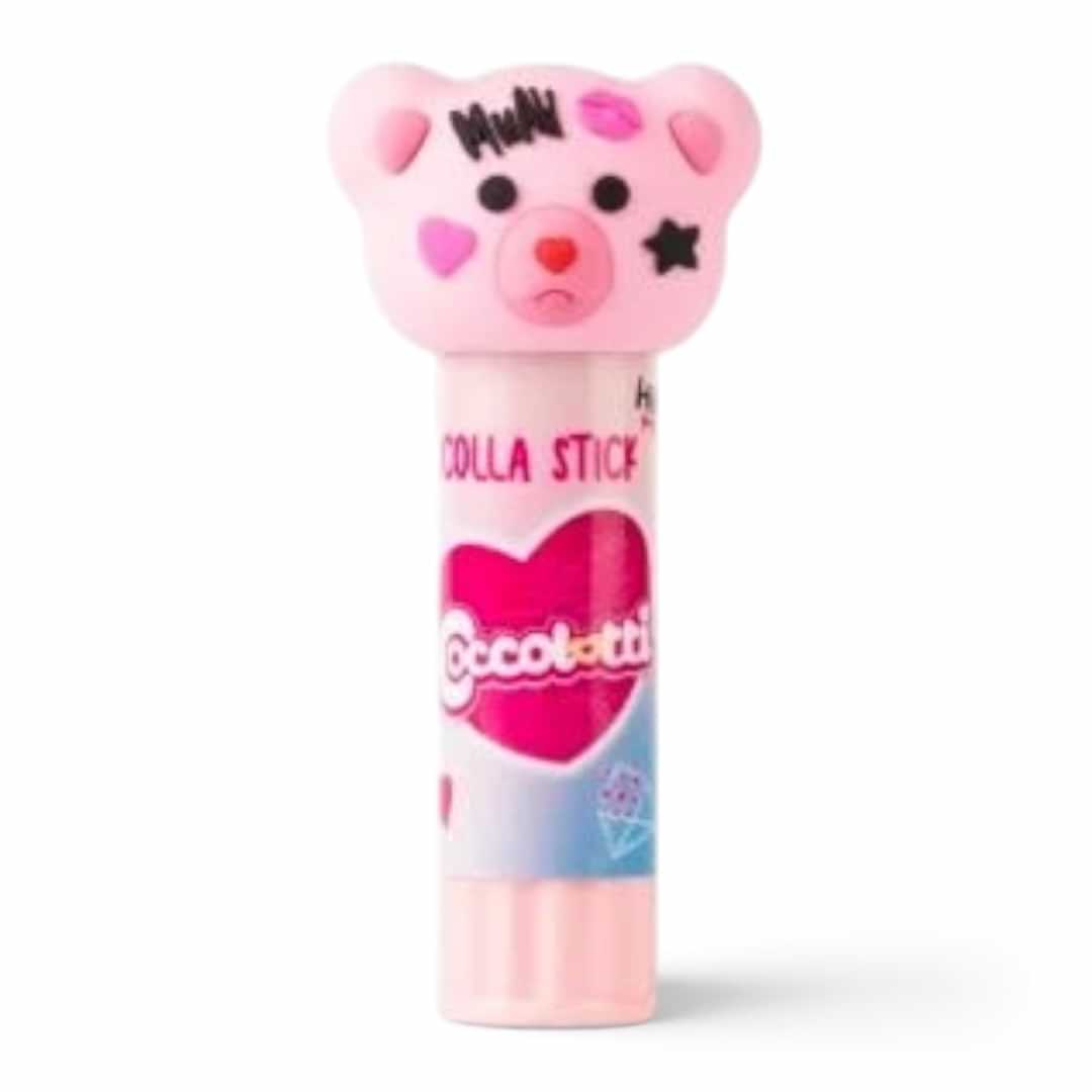 Quiscuola.it – Zaini, Astucci e Diari Scuola Coccolotti glitter glue stick with a pink bear-shaped cap
