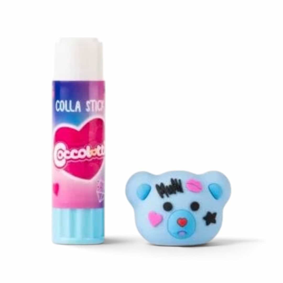 Quiscuola.it – Zaini, Astucci e Diari Scuola Coccolotti glitter glue stick with a cute blue bear-shaped cap