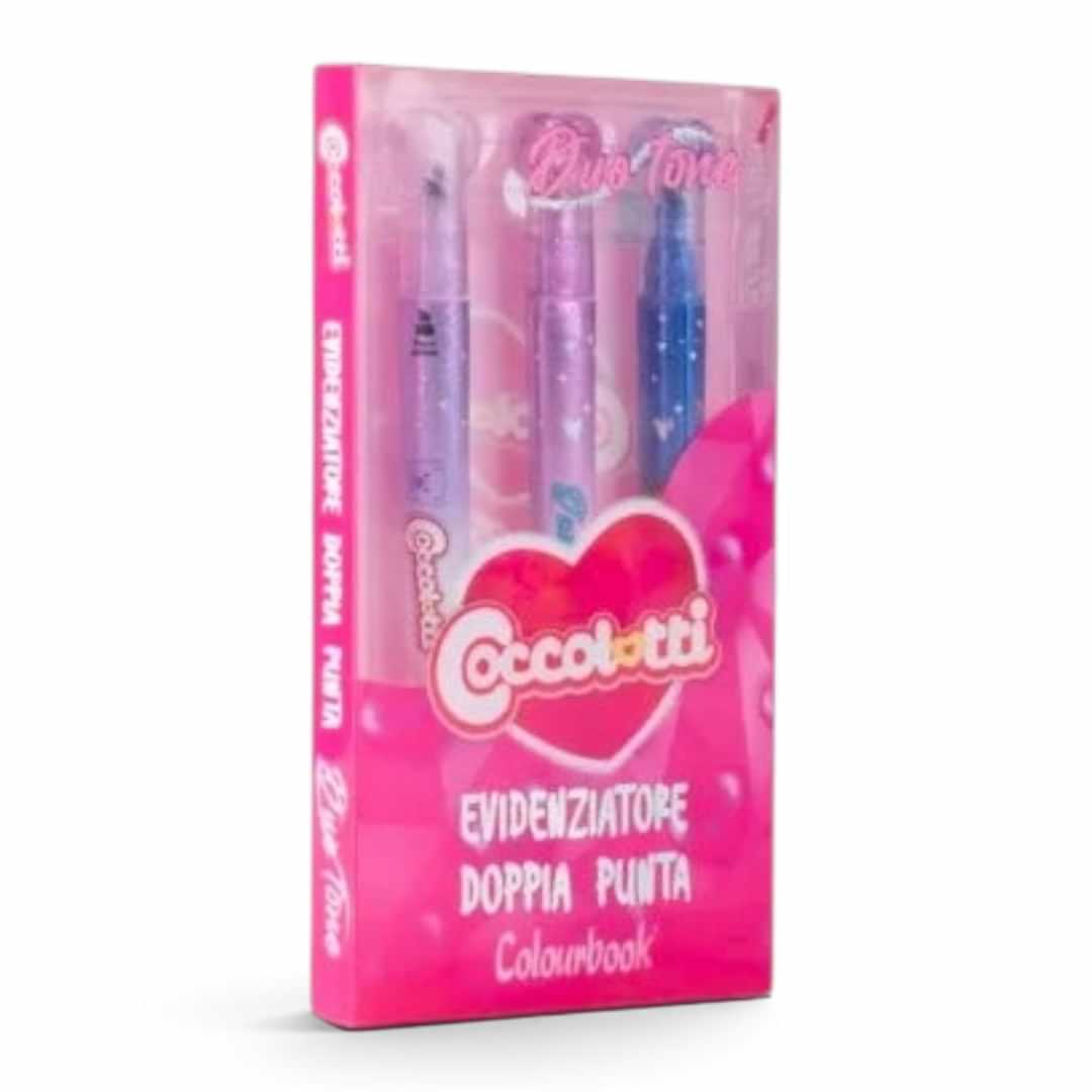 Quiscuola.it – Zaini, Astucci e Diari Scuola Coccolotti Duo Tone highlighter set with heart-shaped caps and glitter