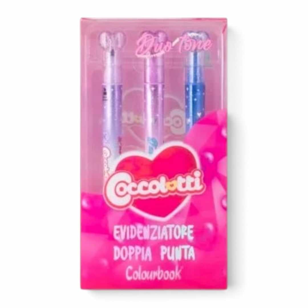 Quiscuola.it – Zaini, Astucci e Diari Scuola Coccolotti Duo Tone highlighters set with heart-shaped caps in packaging