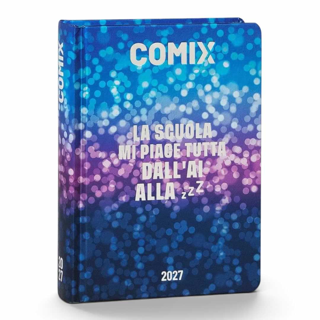 Quiscuola.it – Zaini, Astucci e Diari Scuola Comix 16-month mini daily planner with blue and purple bokeh cover design