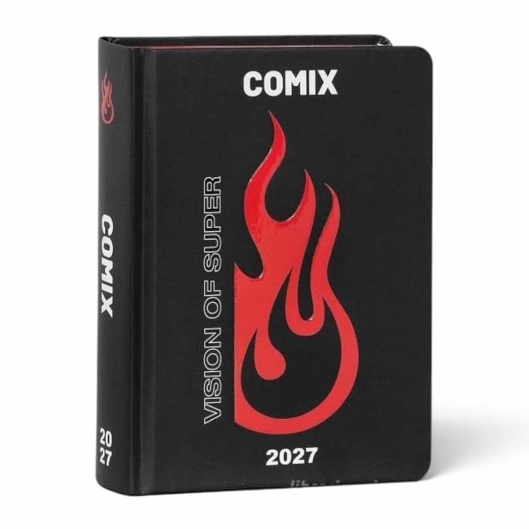 Quiscuola.it – Zaini, Astucci e Diari Scuola 16-month Comix Vision of Super medium planner with black and red flame design