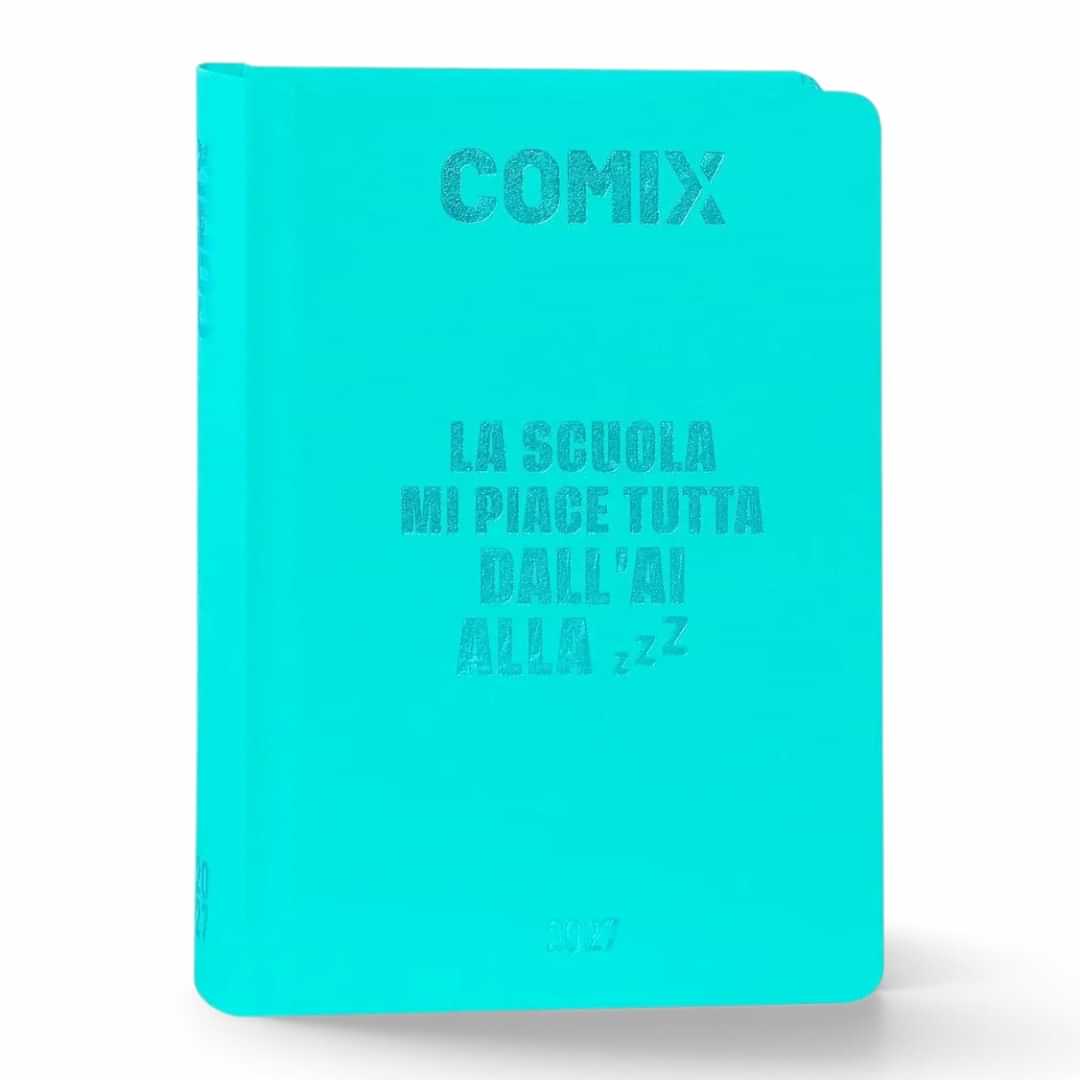 Quiscuola.it – Zaini, Astucci e Diari Scuola 16-month Comix daily student planner in bright turquoise