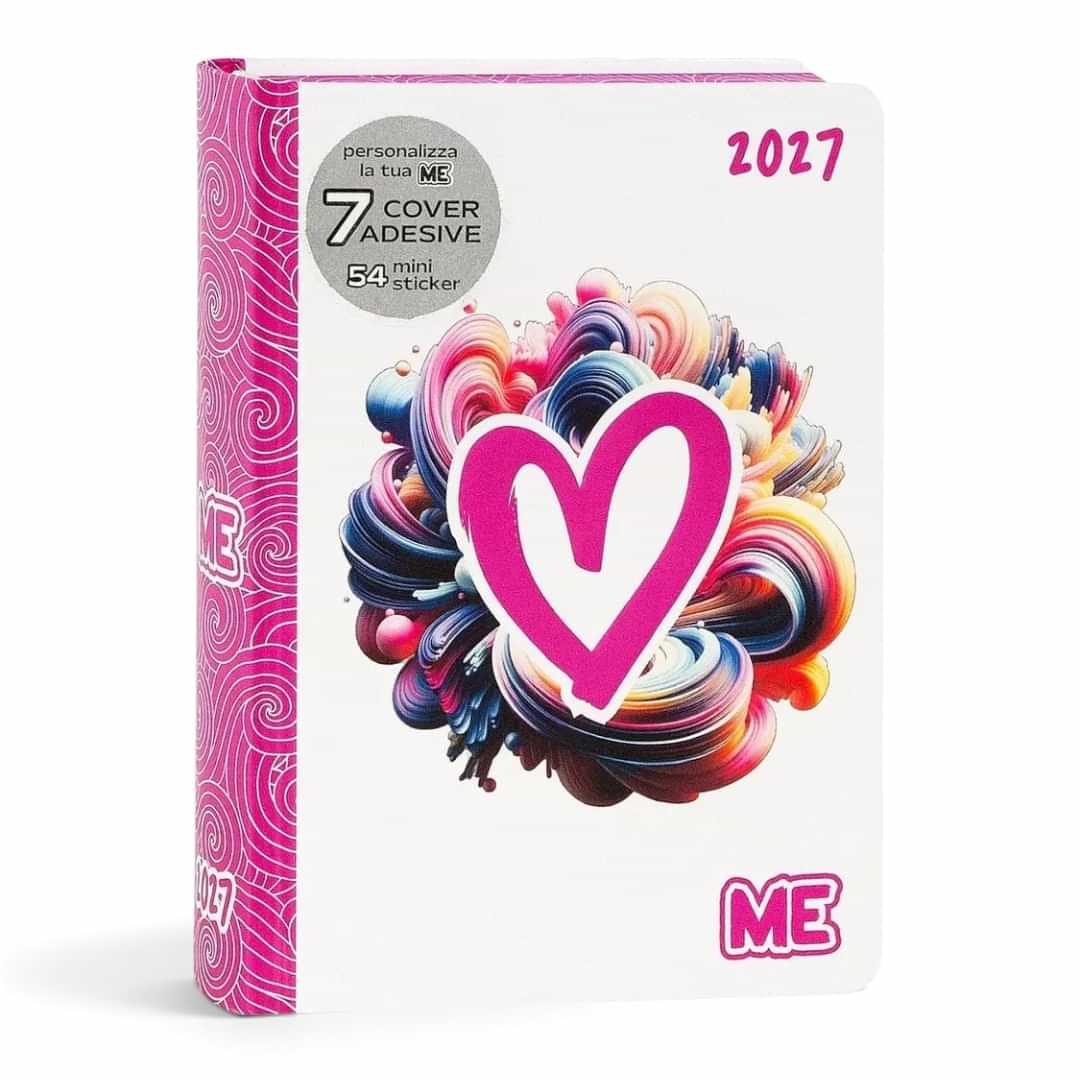 Quiscuola.it – Zaini, Astucci e Diari Scuola 16-month daily planner 2026/27 with white cover, pink heart and stickers