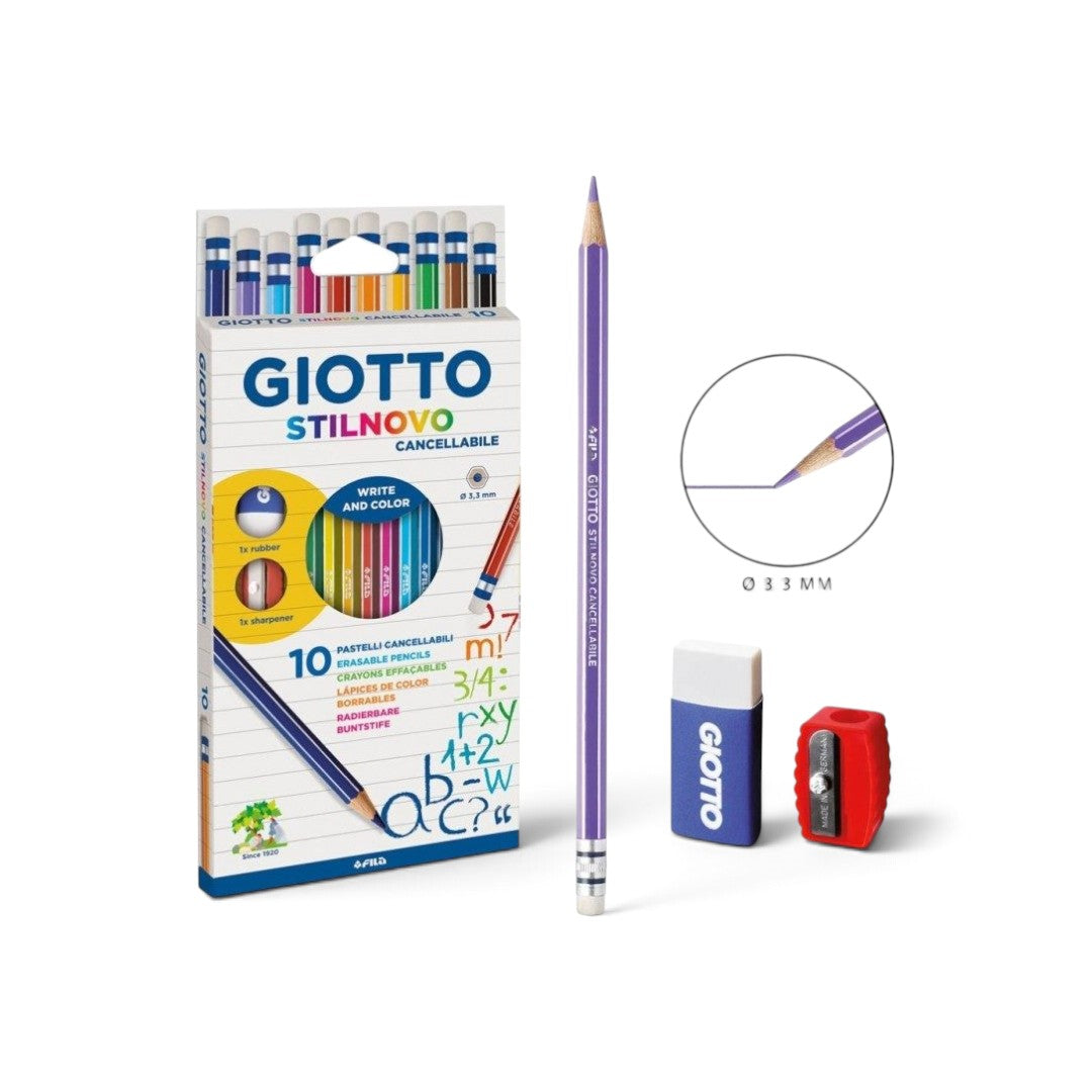 Quiscuola.it – Zaini, Astucci e Diari Scuola Giotto Stilnovo erasable colored pencils set with sharpener and eraser