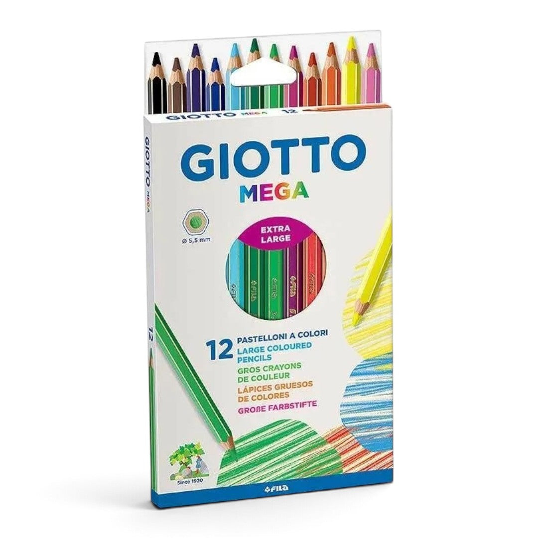 Quiscuola.it – Zaini, Astucci e Diari Scuola Giotto Mega extra-large coloured pencils in a 12-piece set