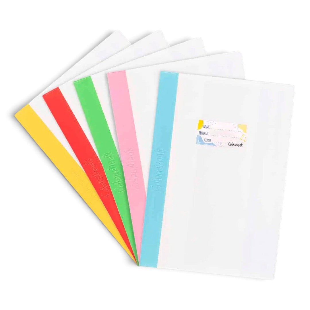 Quiscuola.it – Zaini, Astucci e Diari Scuola set of 5 transparent maxi notebook covers with colorful spines and labels