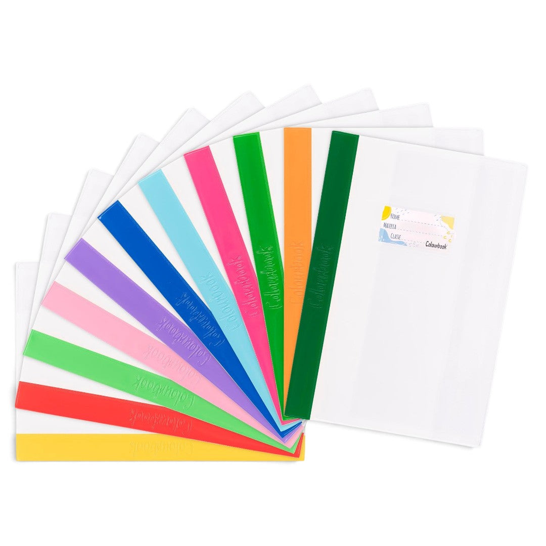 Quiscuola.it – Zaini, Astucci e Diari Scuola set of 5 transparent maxi notebook covers with colorful spines and labels