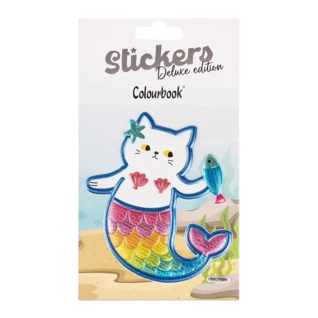 Quiscuola.it – Zaini, Astucci e Diari Scuola 3D mermaid cat sticker with rainbow tail and starfish detail