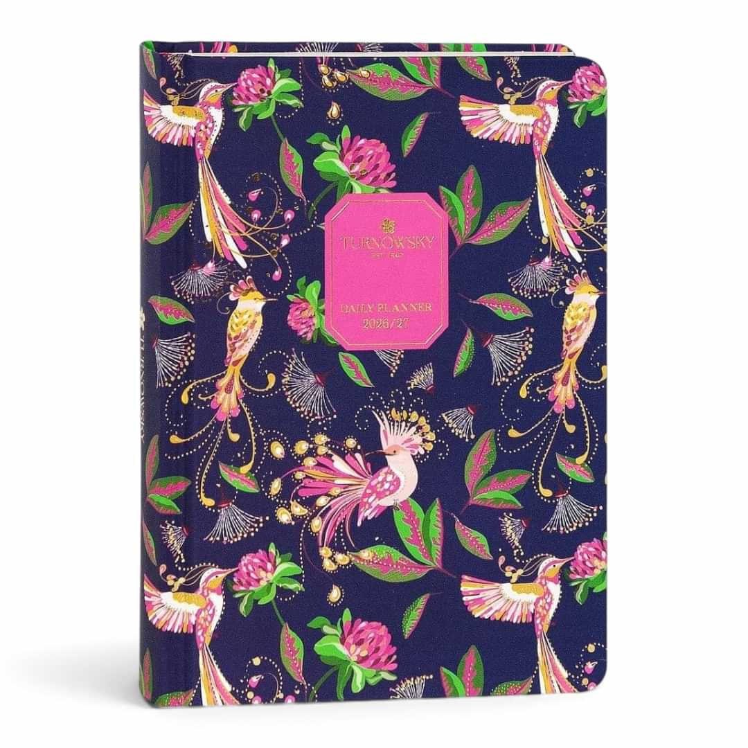Quiscuola.it – Zaini, Astucci e Diari Scuola mini daily planner 2026/27 with navy blue birds and flowers pattern