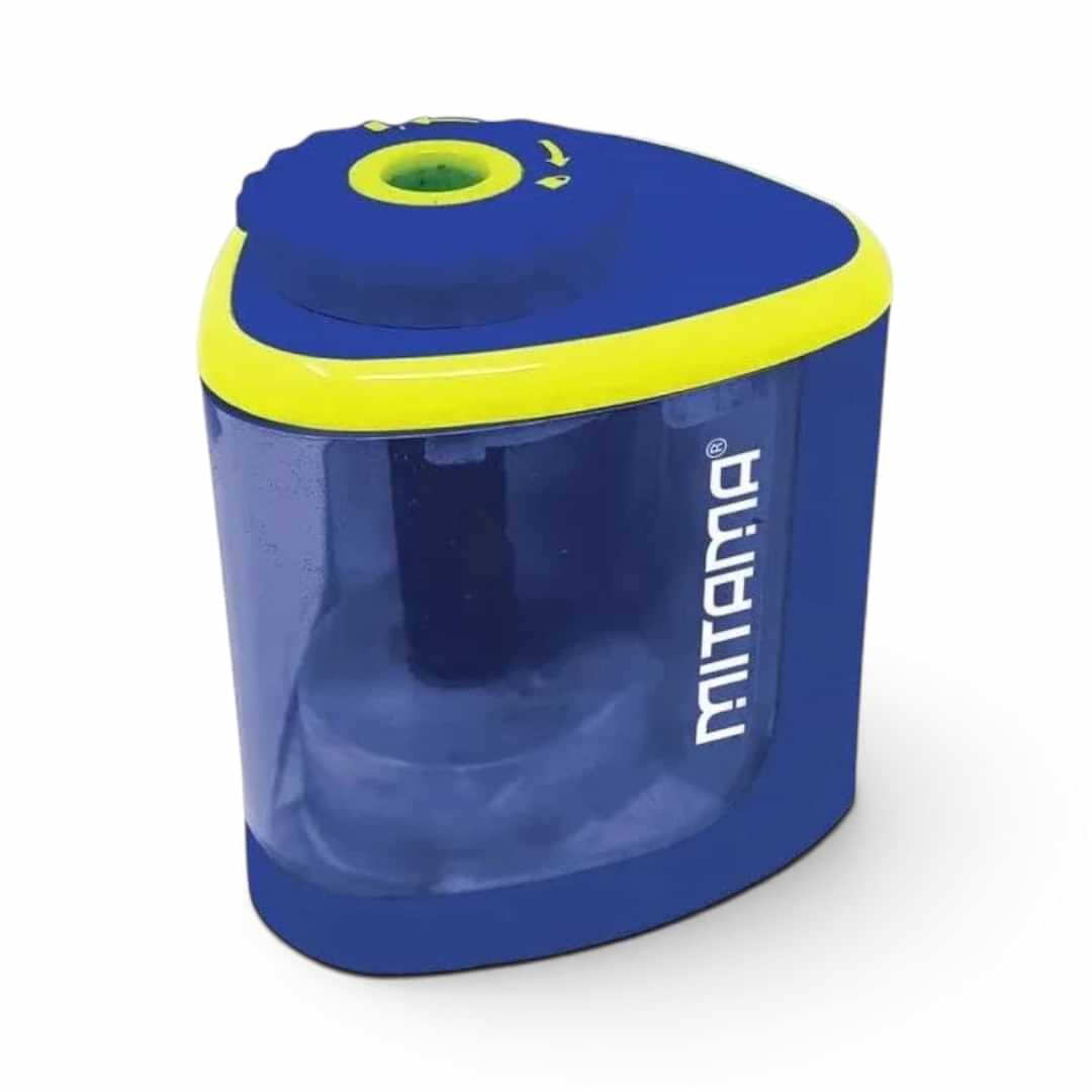 Quiscuola.it – Zaini, Astucci e Diari Scuola MITAMA dual electric and manual pencil sharpener in blue and yellow