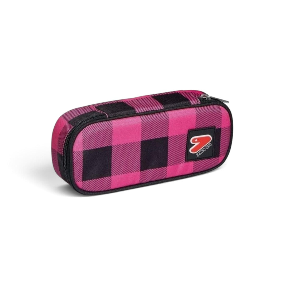 Quiscuola.it – Zaini, Astucci e Diari Scuola SEVEN College Girl oval pencil case in pink and black plaid pattern