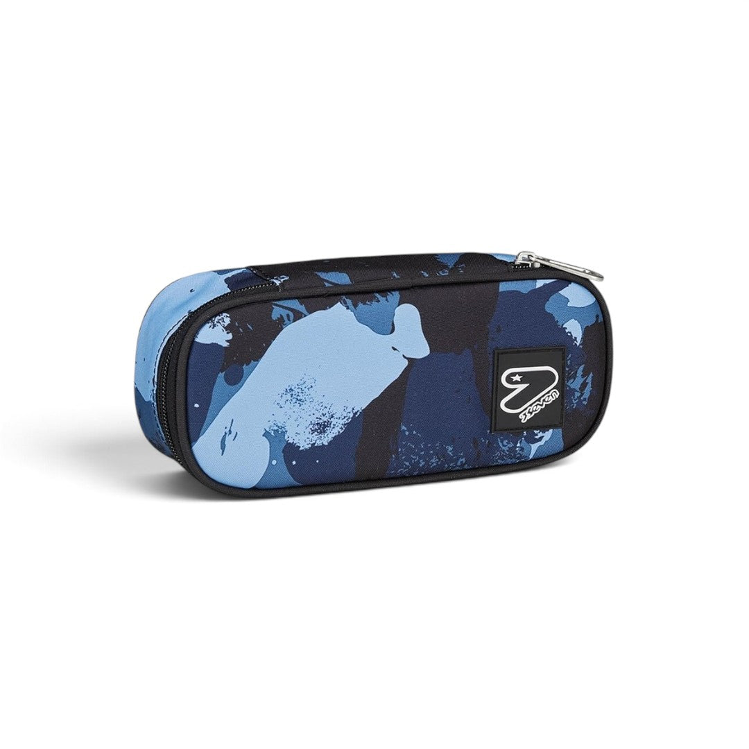 Quiscuola.it – Zaini, Astucci e Diari Scuola Round Plus pencil case in blue camouflage print with SEVEN logo patch