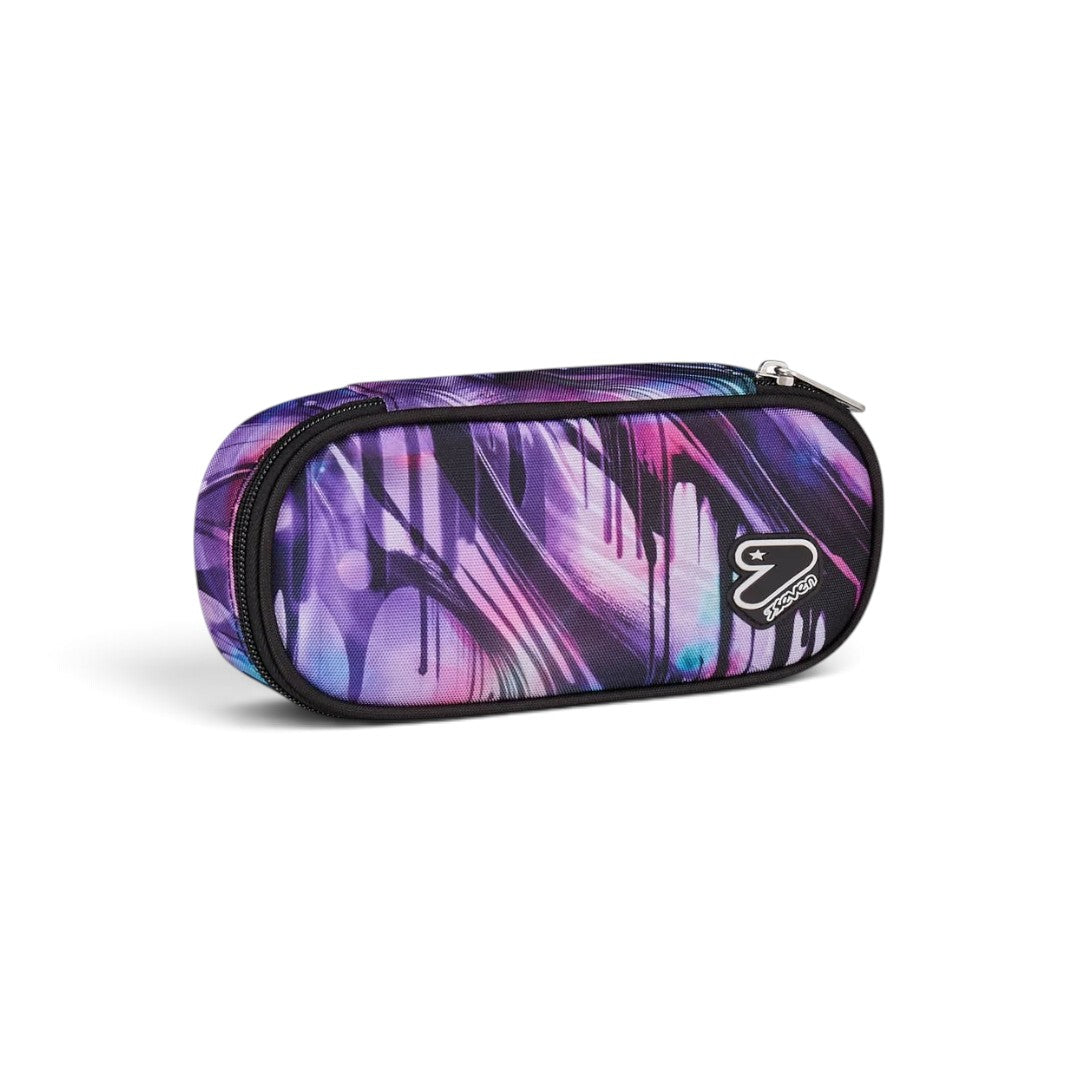 Quiscuola.it – Zaini, Astucci e Diari Scuola Seven The Double Round Plus pencil case in purple abstract print