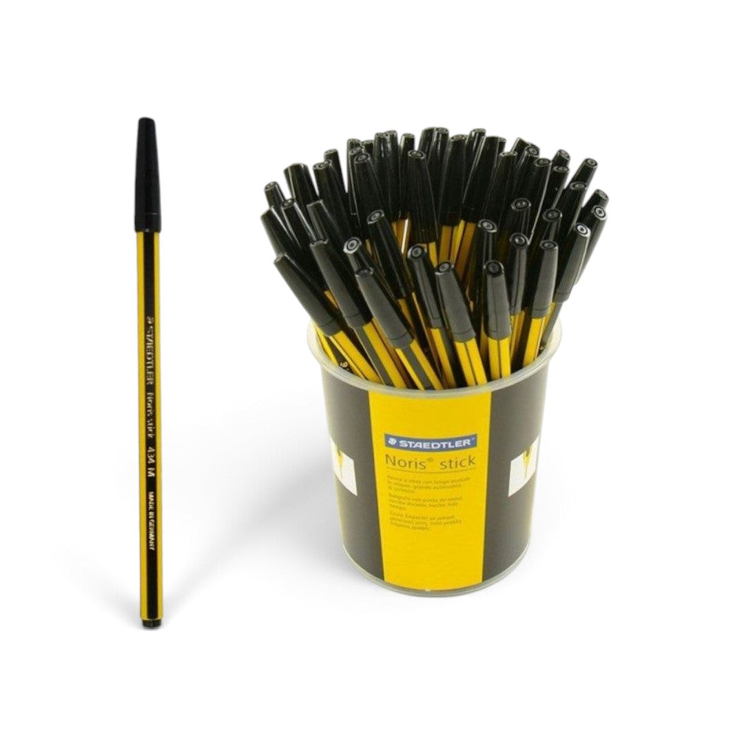 Quiscuola.it – Zaini, Astucci e Diari Scuola Staedtler Noris Stick 434M black ballpoint pens in a 50-piece desk cup