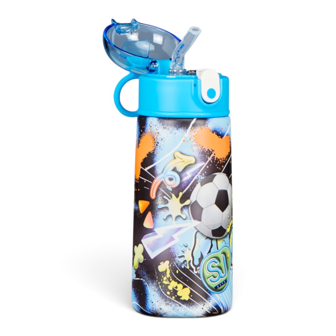 Quiscuola.it – Zaini, Astucci e Diari Scuola thermal water bottle with soccer ball Glow Game print and blue straw lid