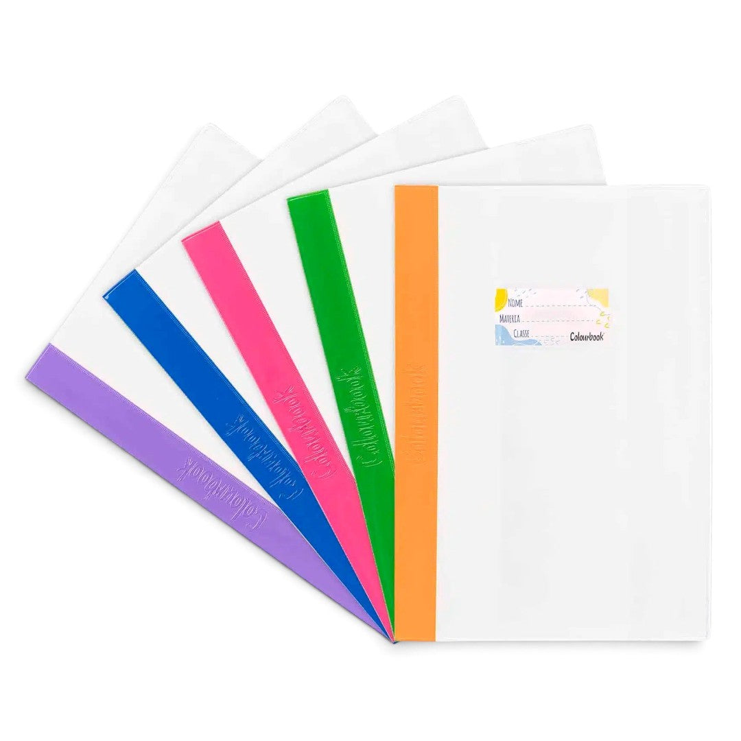 Quiscuola.it – Zaini, Astucci e Diari Scuola set of 5 transparent maxi notebook covers with colorful spines and labels
