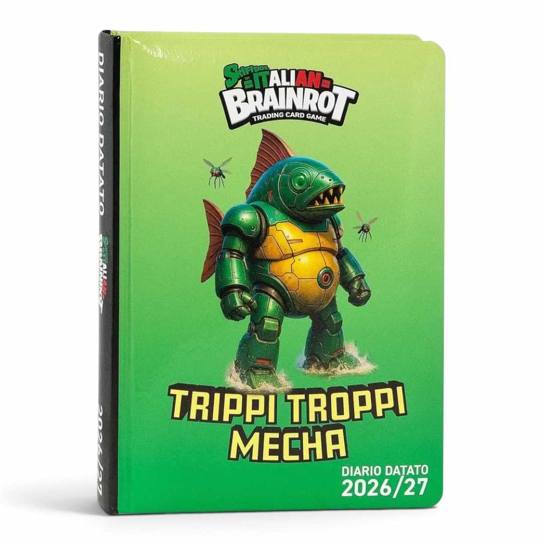 Quiscuola.it – Zaini, Astucci e Diari Scuola 12-month standard diary featuring the green Trippi Troppi Mecha graphic.