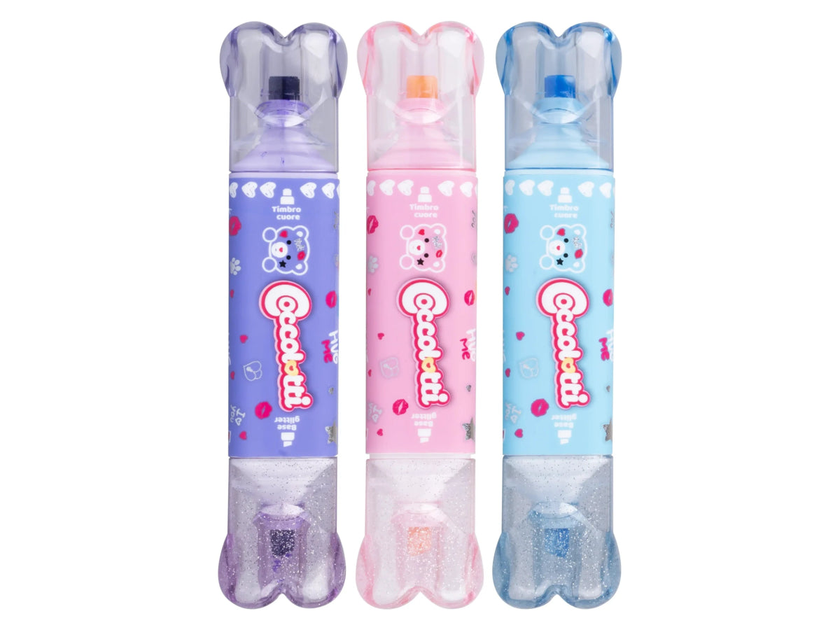 Set 3 Evidenziatori con Timbro Coccolotti – Glitter & Cuoricini - Quiscuola.it – Zaini, Astucci e Diari Scuola