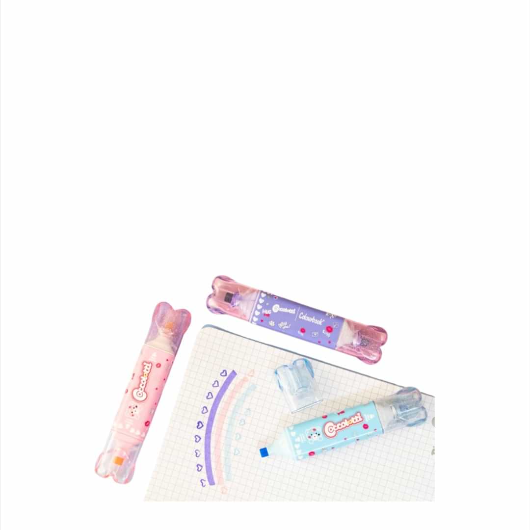 Set 3 Evidenziatori con Timbro Coccolotti – Glitter & Cuoricini.