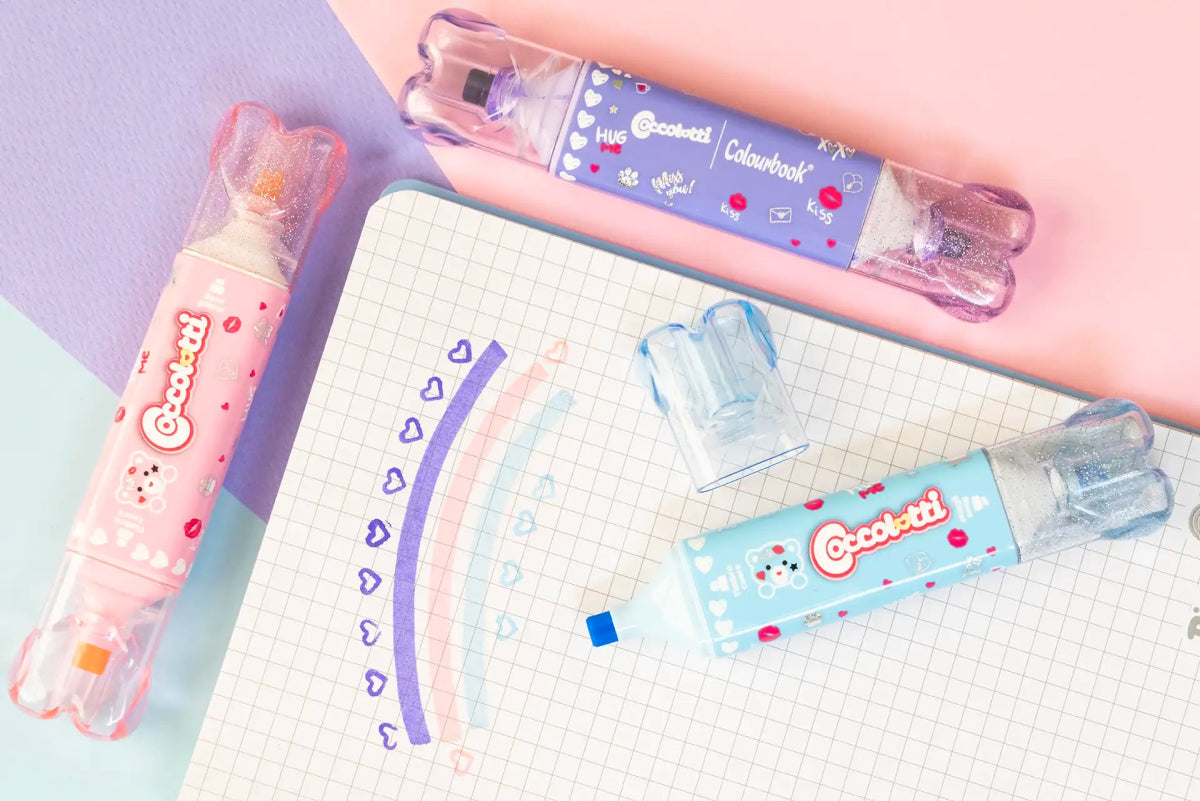 Set 3 Evidenziatori con Timbro Coccolotti – Glitter & Cuoricini - Quiscuola.it – Zaini, Astucci e Diari Scuola
