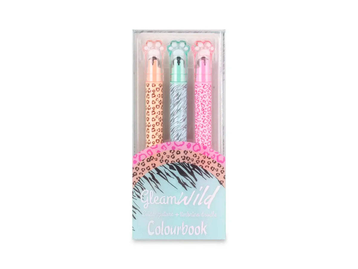 Set 3 Evidenziatori con Timbro Gleam Wild – Colourbook - Quiscuola