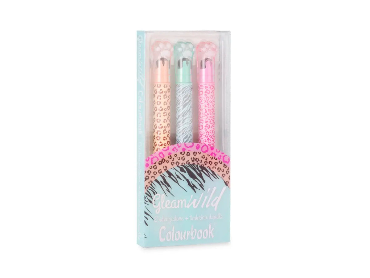 Set 3 Evidenziatori con Timbro Gleam Wild – Colourbook - Quiscuola