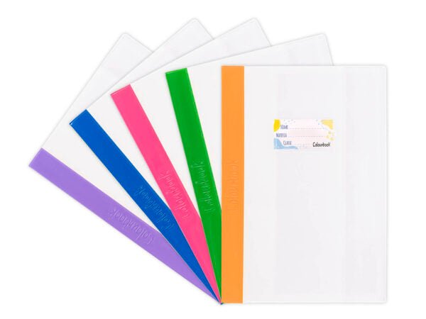 Set 5 Copriquaderni Maxi Trasparenti con Banda Colorata ed Etichetta - Quiscuola.it – Zaini, Astucci e Diari Scuola