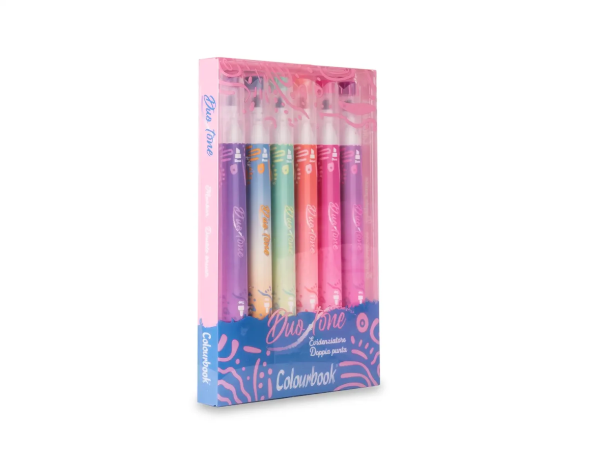 Set 6 Evidenziatori Doppia Punta Duotone – Colori Brillanti - Quiscuola
