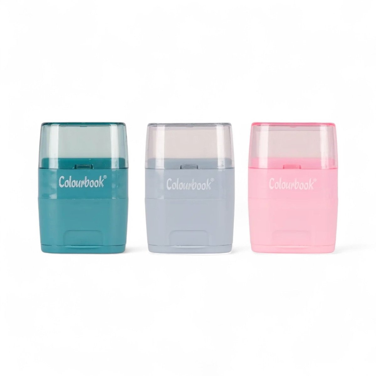 Temperamatite 2 Fori con Gomma e Serbatoio Colourbook – Grigio, Ottanio, Rosa - Quiscuola.it – Zaini, Astucci e Diari Scuola