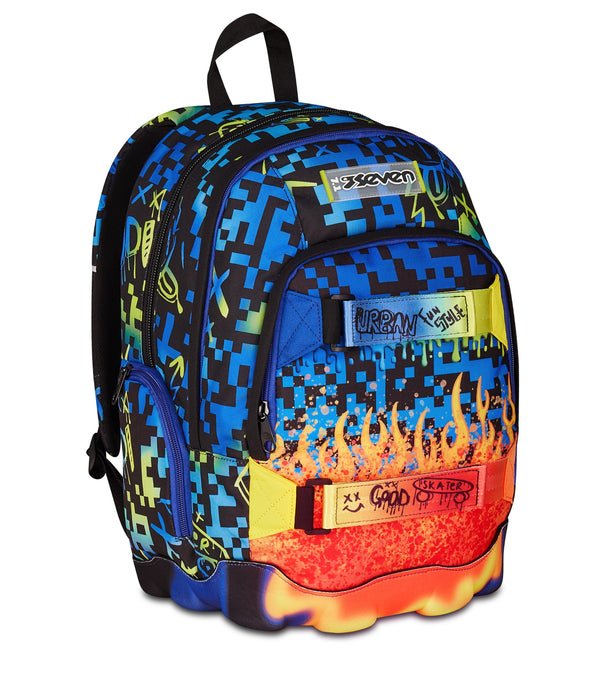 Zaino Seven Dual Scribbled Flame – Porta PC, Fondo 3D e Organizer - Quiscuola.it – Zaini, Astucci e Diari Scuola